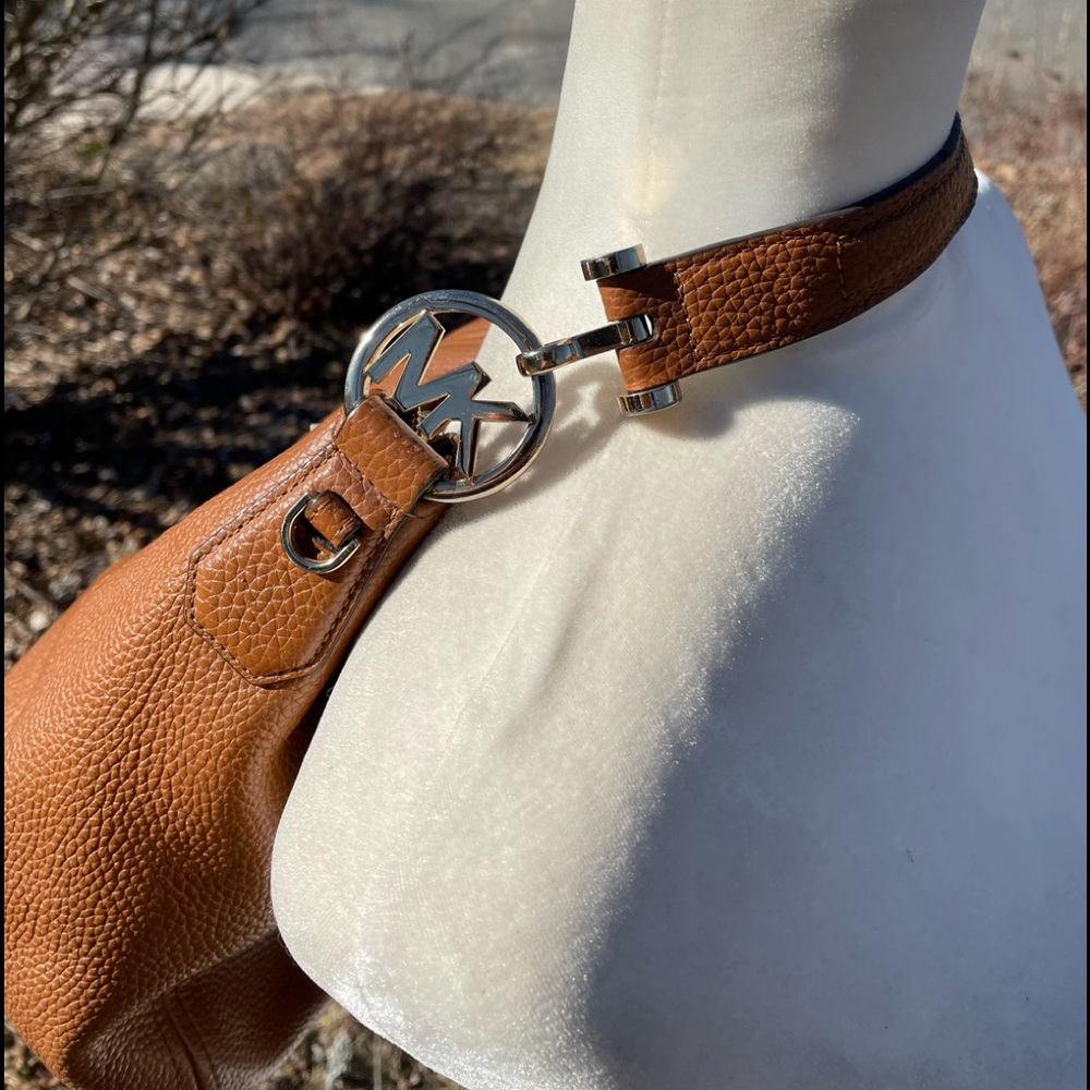 Michael Kors Cognac Pebbled Leather Zippered Shoulder Bag - Picture 3 of 10